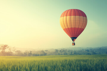 Hot Air Balloon Soaring Over a Field
