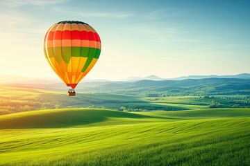 Obraz premium Hot Air Balloon Flight Over Rolling Hills