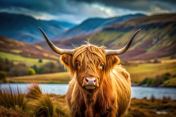 Scottish Highlander standing in a beautiful natural landscape