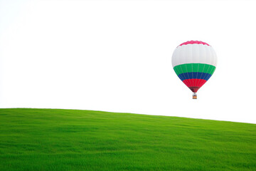 Obraz premium Hot Air Balloon Flying Over Green Meadow