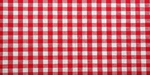 Checkered red and white tablecloth with retro plaid texture, perfect for background