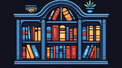 bookshelf with books flat illustration