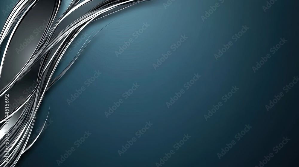 Poster a sleek abstract blue background with shiny silver lines sweeping across the frame, leaving ample sp