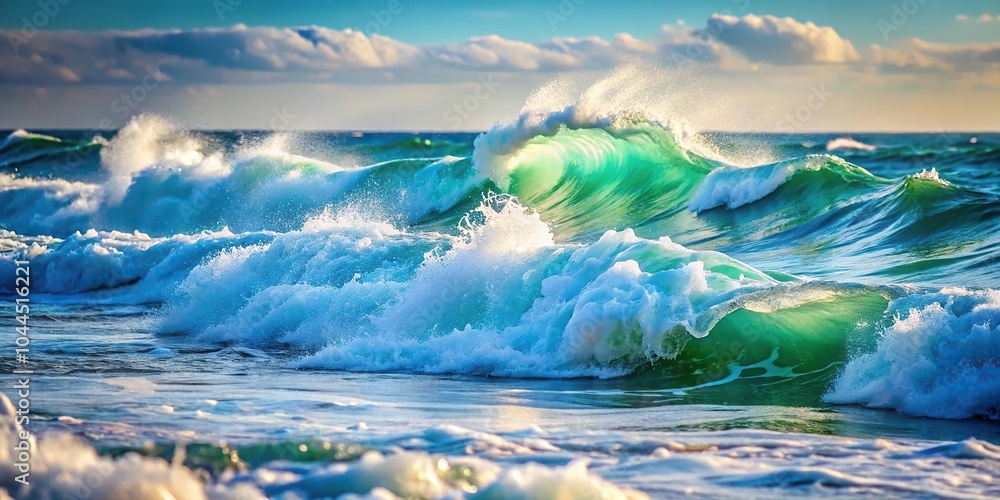 Poster sea waves crashing against the coastline with a shallow depth of field focus