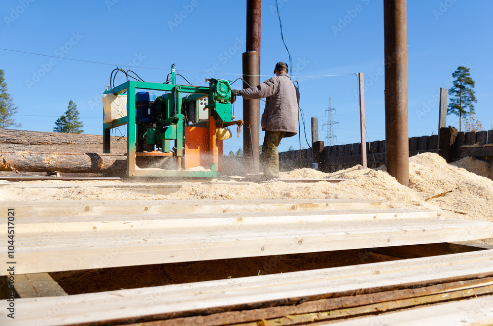 Wall mural working sawmill