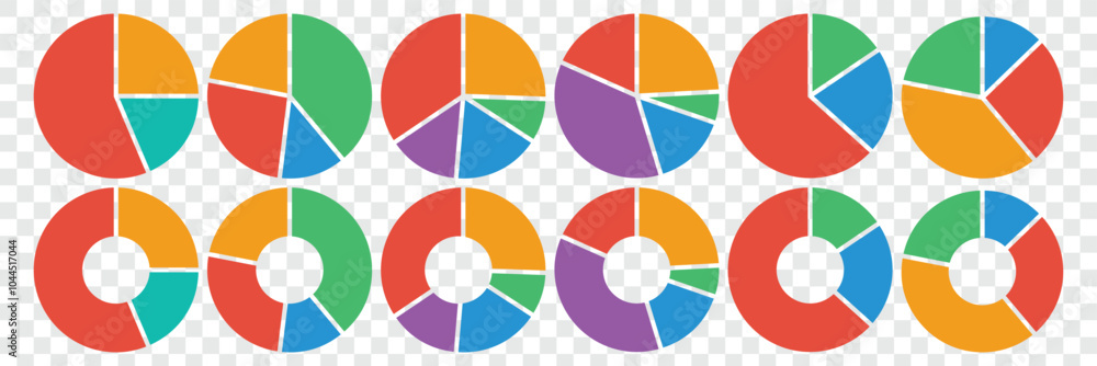 Poster set of pie chart graph design. wheel round diagram part symbol. geometric element. percentage pie ch