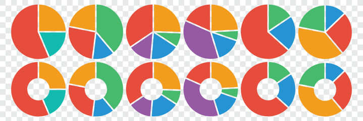 Set of pie chart graph design. Wheel round diagram part symbol. Geometric element. Percentage pie char.  Flat process cycle. Progress sectors. Vector illustrator. © Creativus Illustria