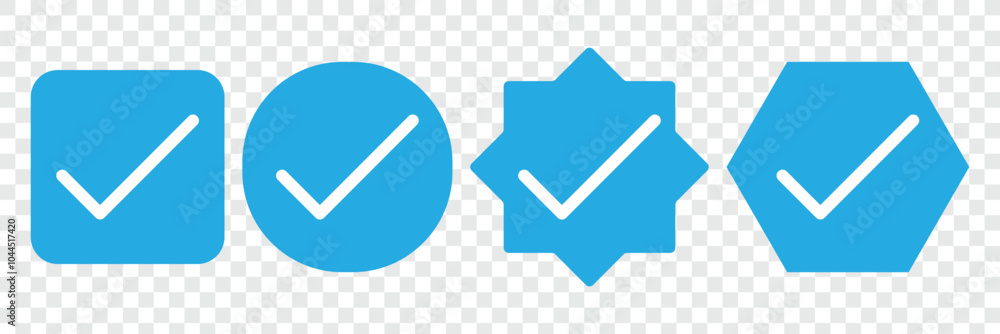 Poster check mark icon vector set. blue tick box, checkbox symbol. verified account badge. profile verifica