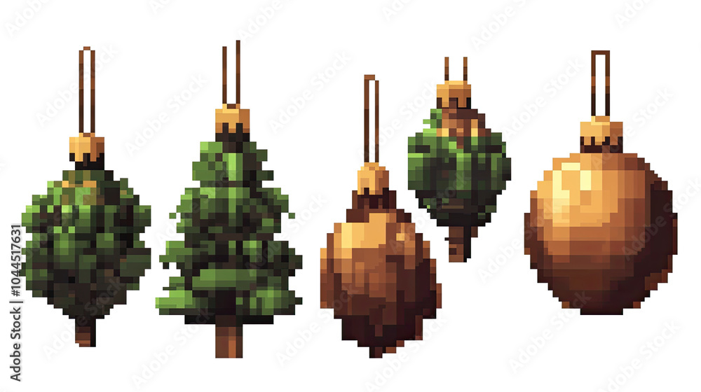 Poster collection of pixel art ornaments on a transparent background generative ai