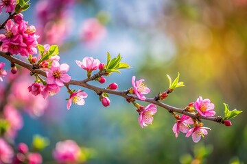 Obraz premium Close-up of long shot cerci siliquastrum branch with pink flower in spring
