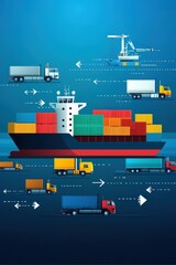 Obraz premium Cargo ship and truck icons with supply chain arrows, symbolizing multimodal transport