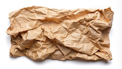 Obraz premium Close-up of crumpled recycled paper square piece on white background