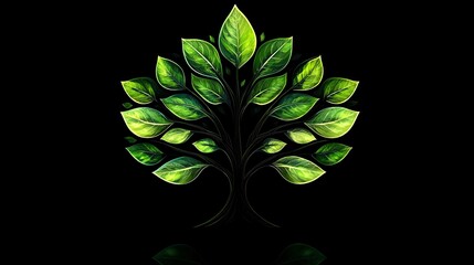 Drawing of green leaves on black background
