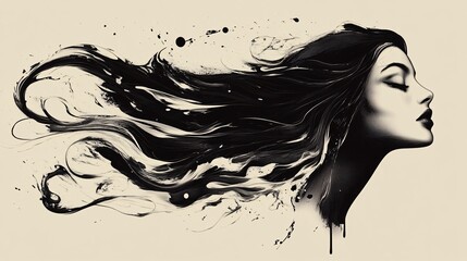 Elegant woman with long flowing hair illustration