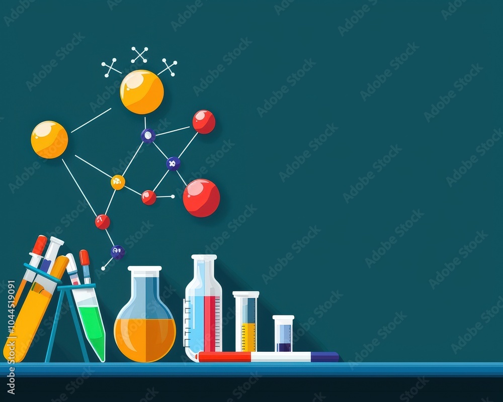 Poster chalkboard with science symbols, representing the learning of new concepts