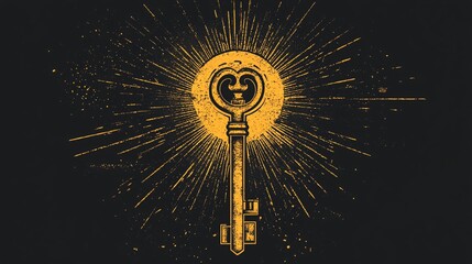Golden antique metal key unlocking the door to business success