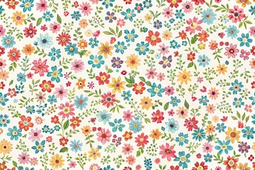 Seamless ditsy floral pattern, cute flowers, white background