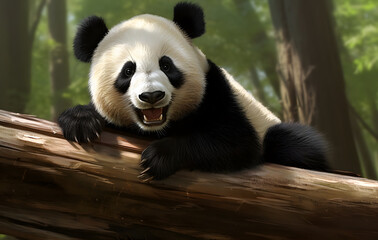 Fototapeta premium Cute bear, panda that likes to eat bamboo, wild animals