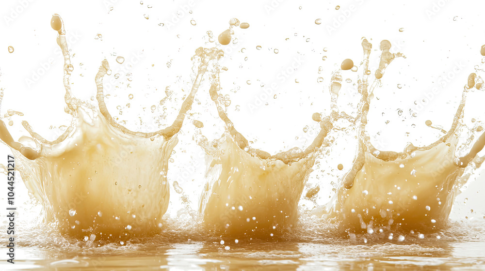 Poster milk splashes creating dynamic patterns in a transparent setting generative ai