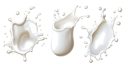 Dynamic Milk Splashes Collection on a Transparent Background Generative AI