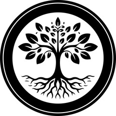 Roots and Trees in Black and White Circular Logo Design Inspiration