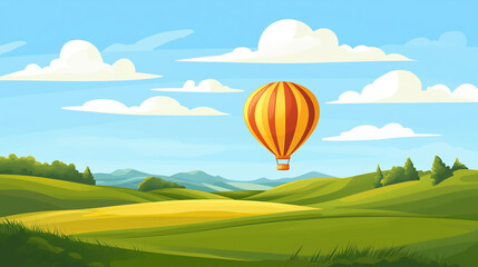 Obraz premium Hot Air Balloon Flying Over Rolling Hills