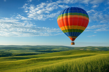 Hot Air Balloon Over Rolling Hills