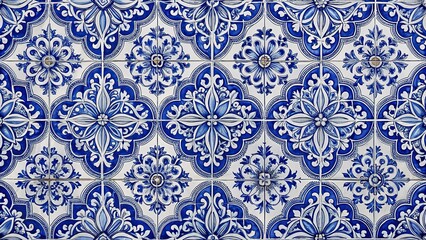 Seamless pattern azulejo tiles indigo and white Wide-Angle