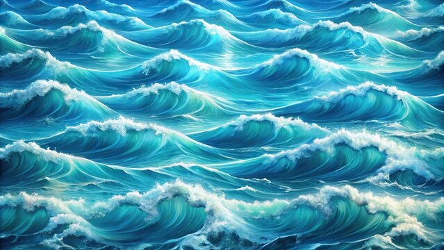 Seamless pattern of asymmetric ocean waves and azure water background