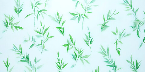 Japandi style. Abstract green leaves pattern on light background for nature-inspired design