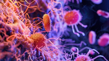 Fototapeta premium Ancient microbes under microscope reveal intricate cellular structures, showcasing their mysterious and ancient nature, ideal for scientific and educational content