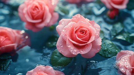 Aerial View of Pink Roses Surrounded by Water for Serene Design Projects and Floral Themes