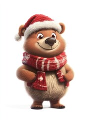 Teddy Bear Wearing Santa Hat and Scarf