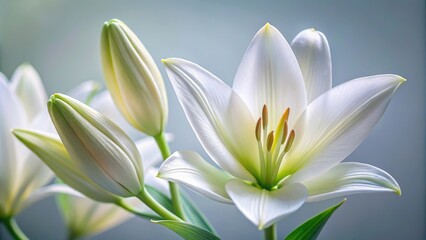 Fototapeta premium Close-up shot of delicate white lily petals unfolding from a bud, petal, lily, floral