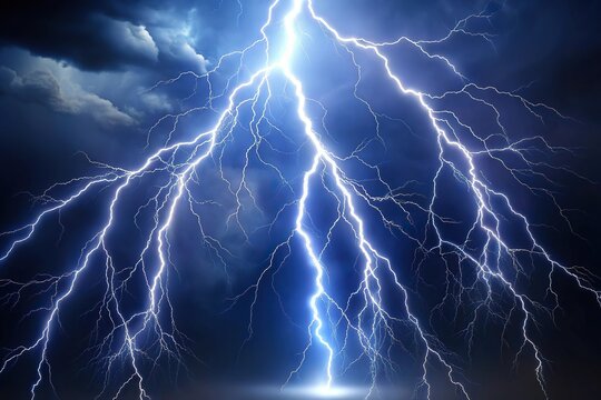 Shiny lightning composition on dark background, abstract energy strike ornament in thunderstorm extreme close-up
