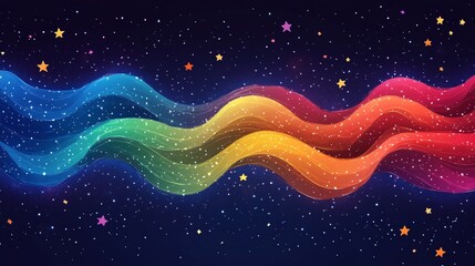 Fototapeta premium Abstract colorful wave cosmos illustration with glowing stars in the dark night sky