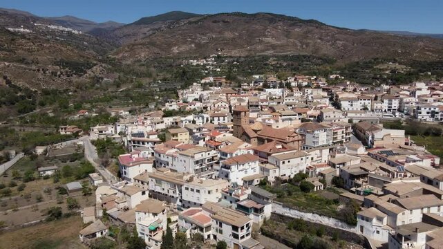 Aerial approach to C&aacute;diar, in the Alpujarras district of Granada, Spain