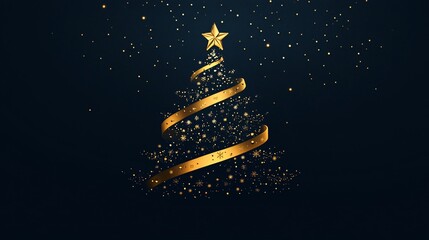 Abstract Christmas tree with stars on a festive winter night for New Year celebration