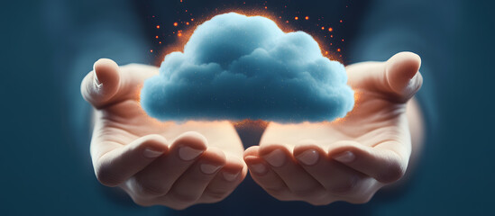 Hands Holding a Virtual Cloud Representing Digital Cloud Technology and Data Storage