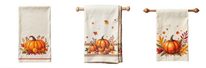 Decorative kitchen towels with pumpkin designs.