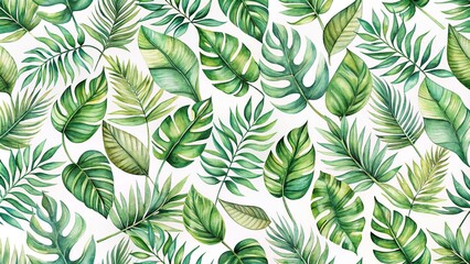 Fototapeta premium seamless watercolor pattern with tropical leaves branches