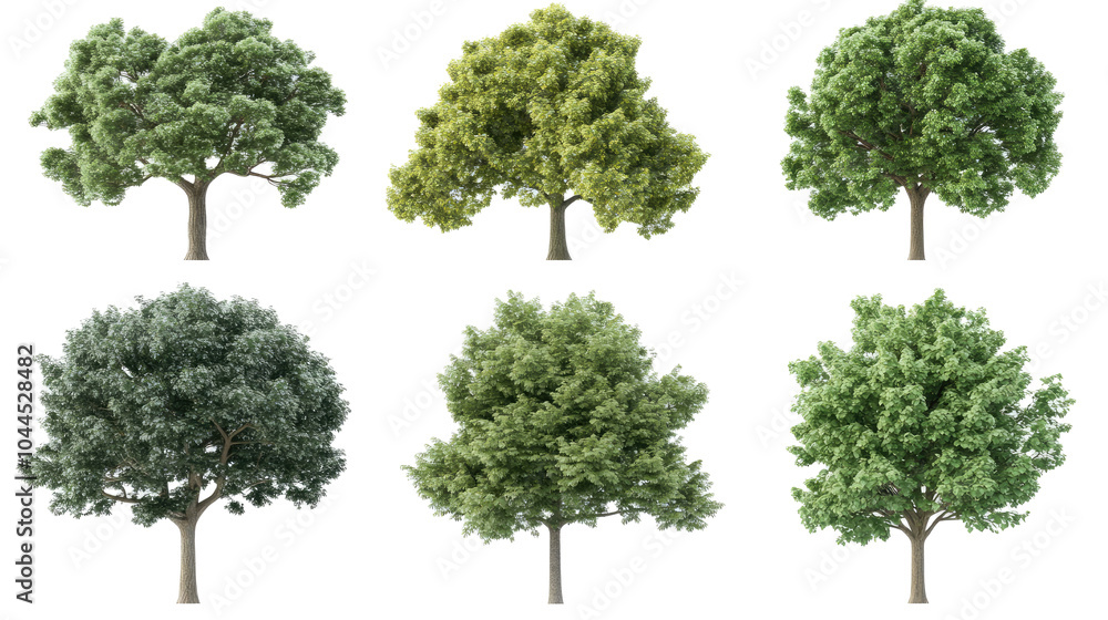 Poster variety of oak trees displayed against a transparent background generative ai