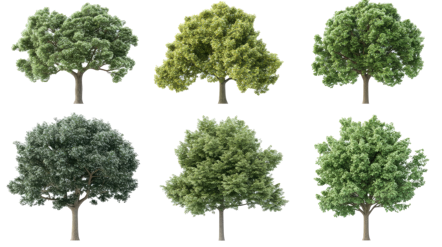 Variety of Oak Trees Displayed Against a Transparent Background Generative AI