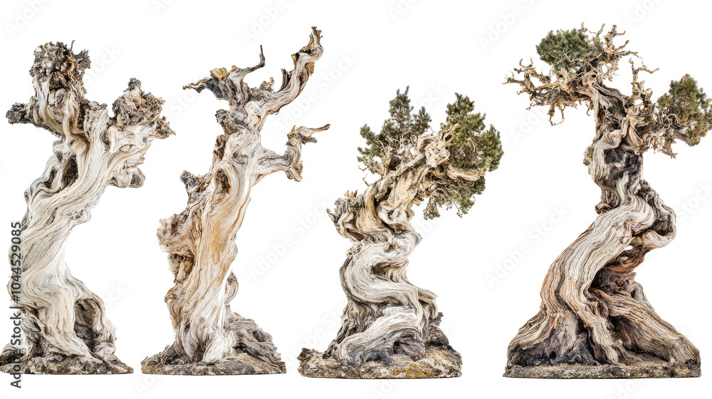 Poster oak trees of different growth stages on transparent background generative ai