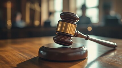 Symbol of Justice: Wooden Judge's Gavel on Table Reflecting Law and Decision-Making