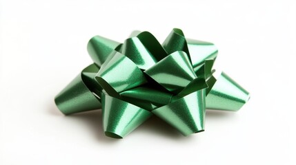 Festive Green Gift Bow Perfect for Holiday or Celebration Isolated on White Background