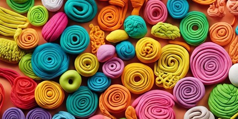Naklejka premium A colorful assortment of plastic beads and balls are arranged in a pattern