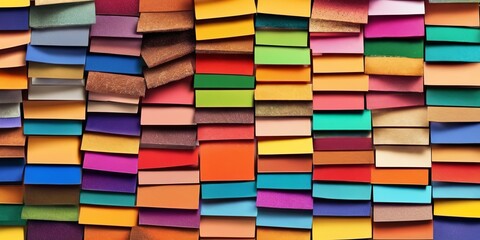 A stack of colorful books with a rainbow pattern
