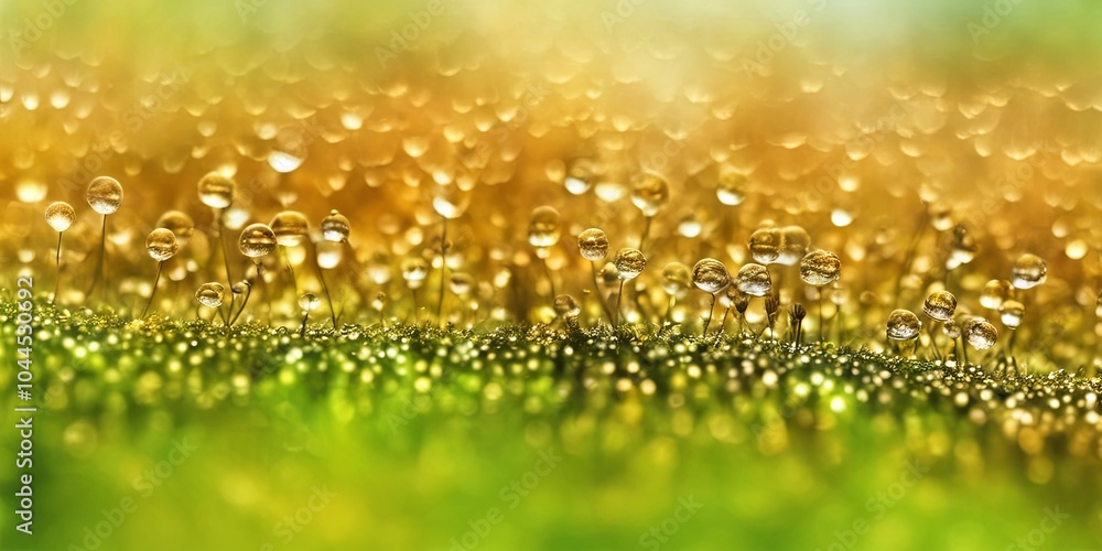 Poster a field of grass with many drops of water on it