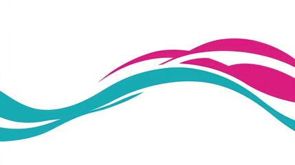 Abstract design featuring flowing waves in teal and pink colors.